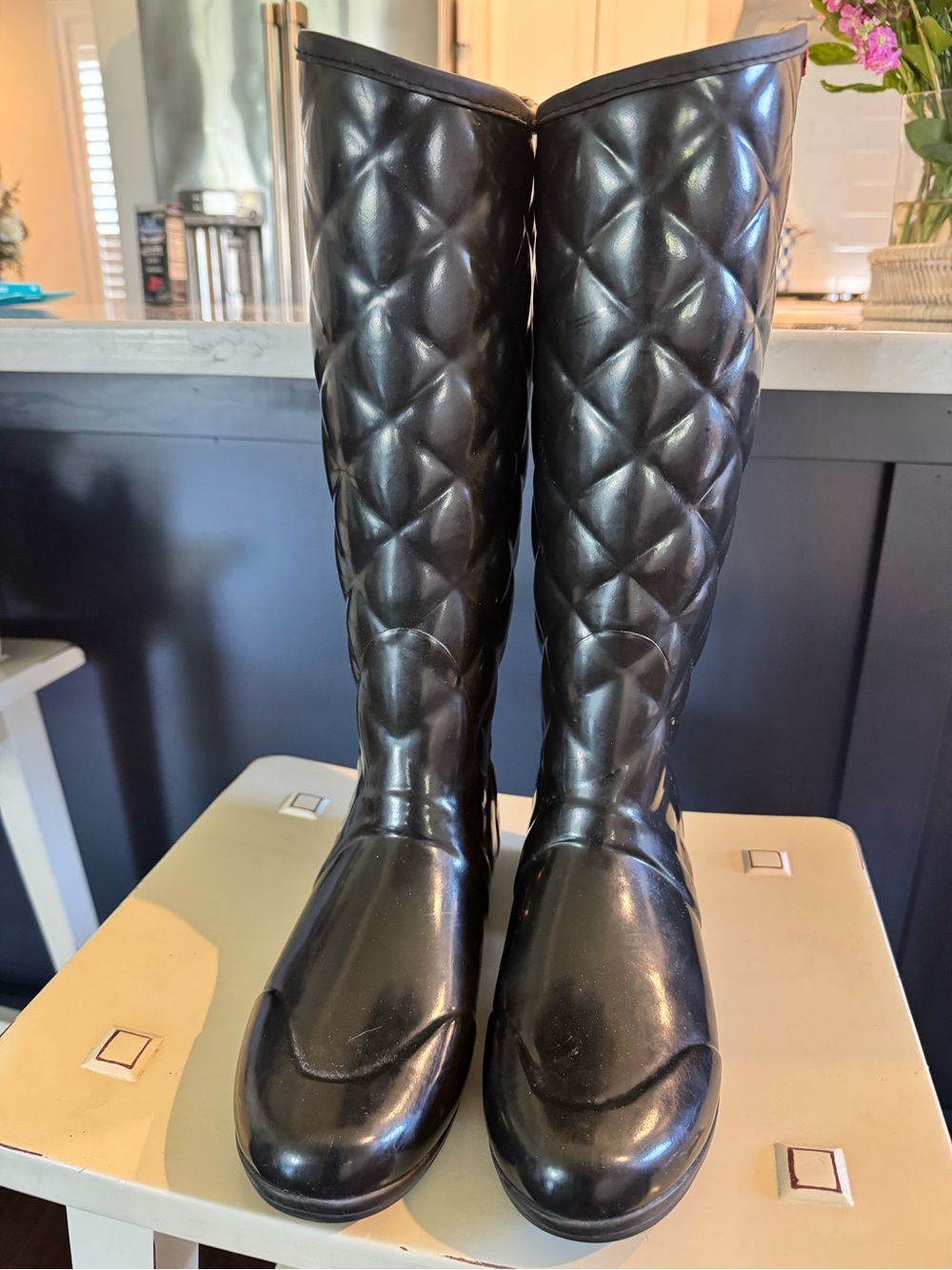 Hunter Black Quilted Knee-High Rain Boots Sz 9